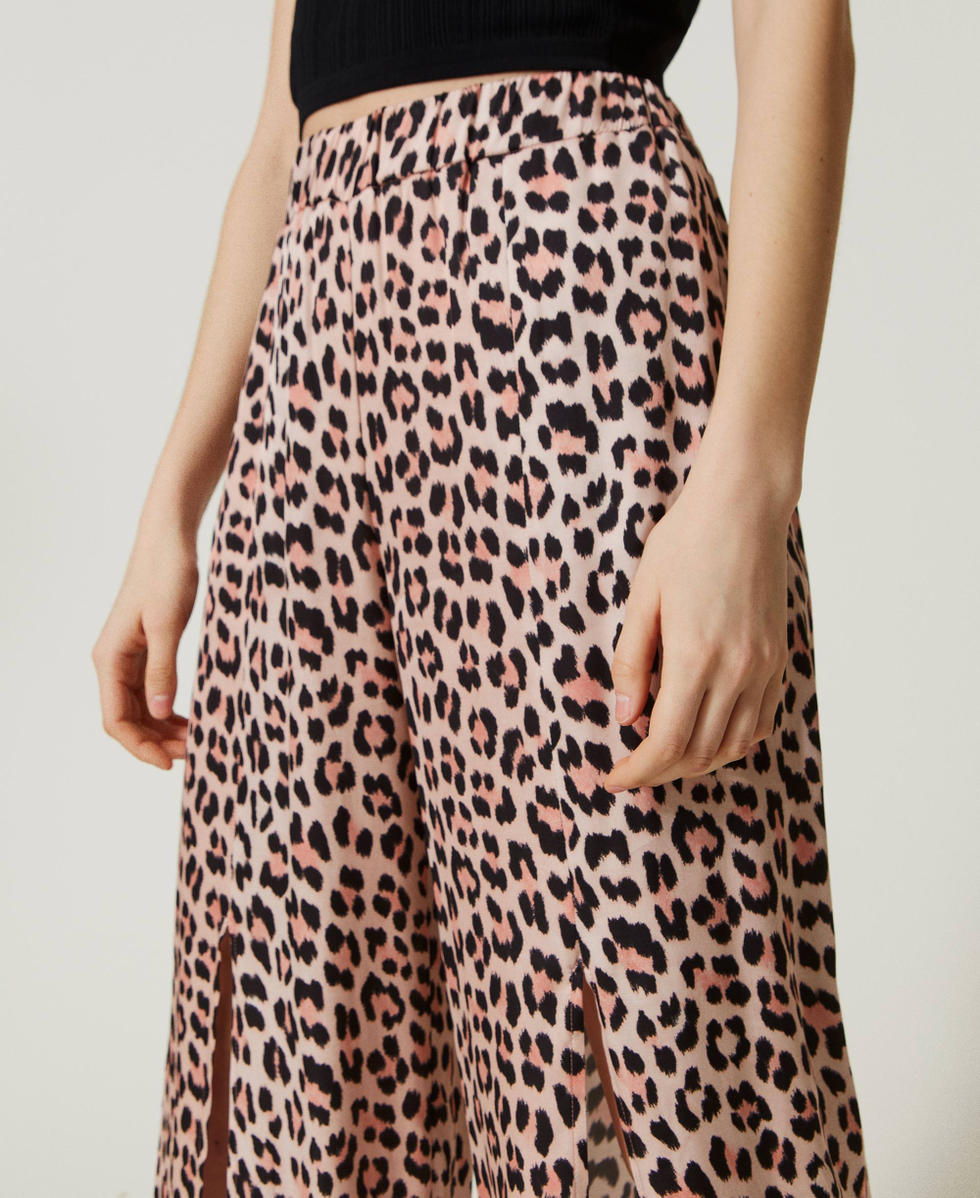 Animal print satin trousers