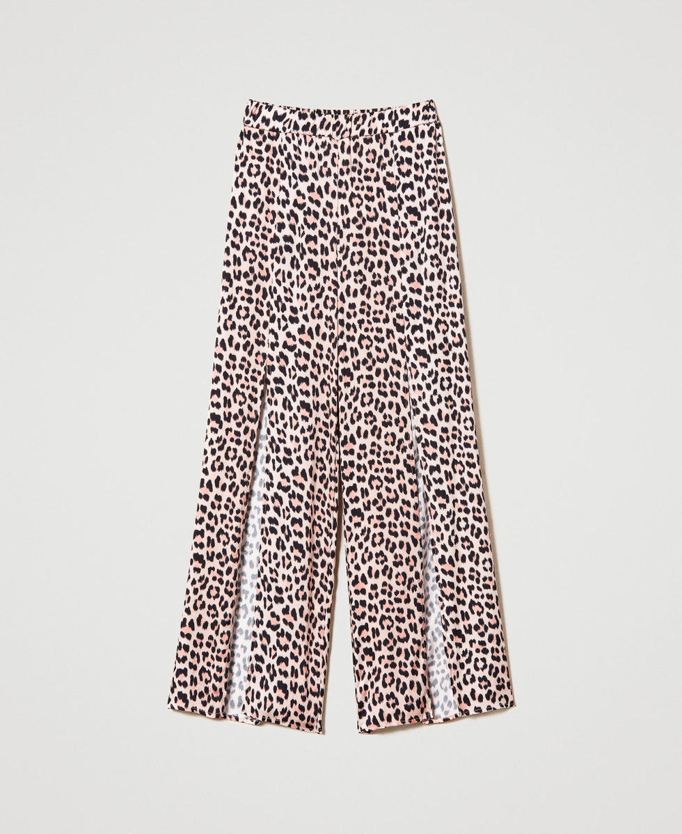 Animal print satin trousers