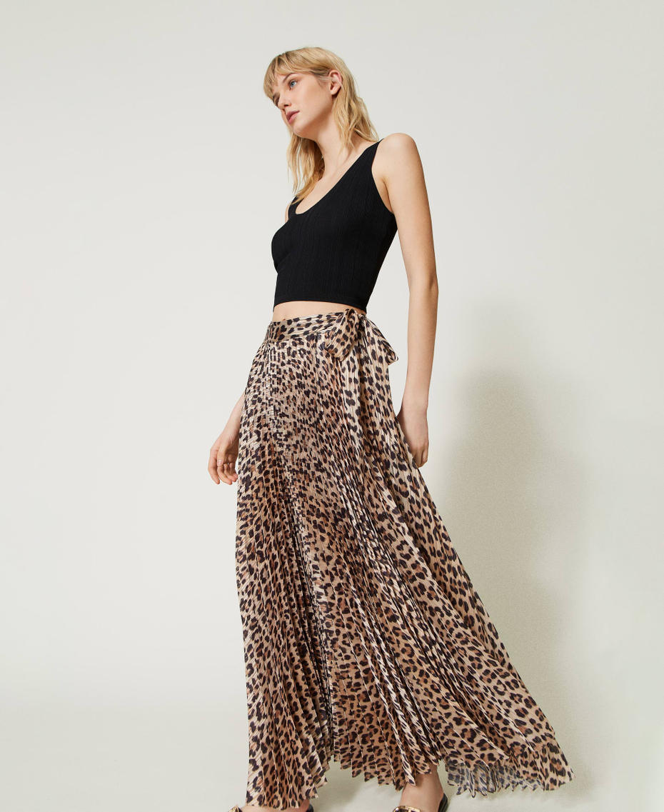 Gonna lunga in georgette con lurex Stampa Leopardo Natural Donna 231LB2DTT_10323_01