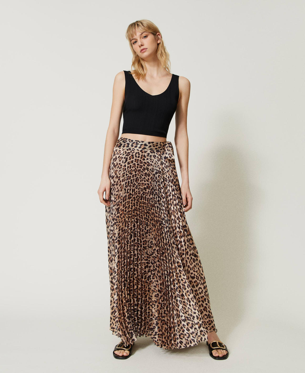 Gonna lunga in georgette con lurex Stampa Leopardo Natural Donna 231LB2DTT_10323_02
