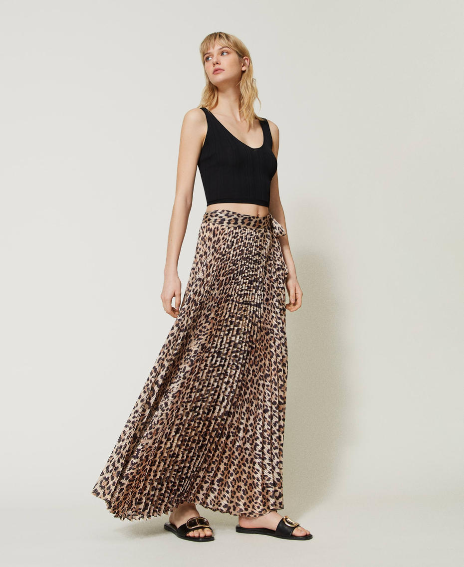 Gonna lunga in georgette con lurex Stampa Leopardo Natural Donna 231LB2DTT_10323_03