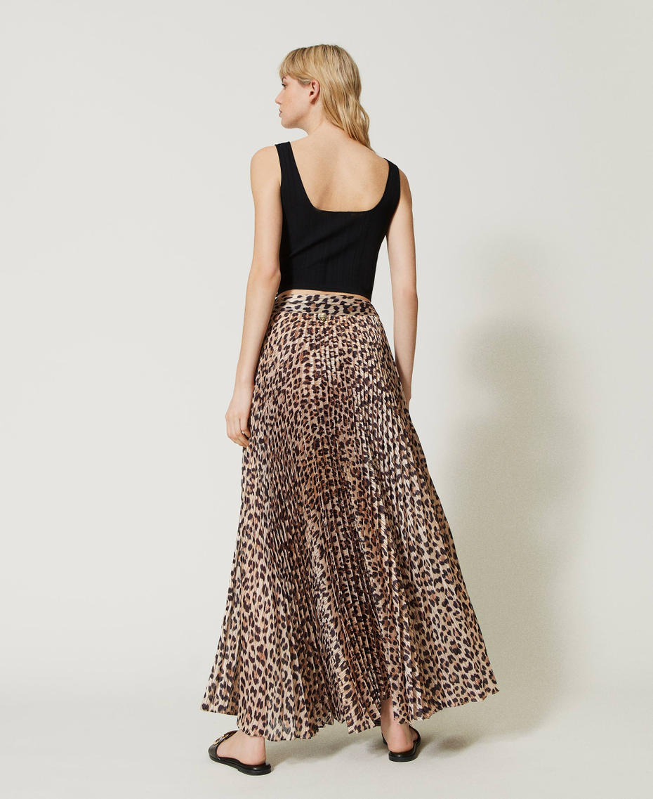 Gonna lunga in georgette con lurex Stampa Leopardo Natural Donna 231LB2DTT_10323_04