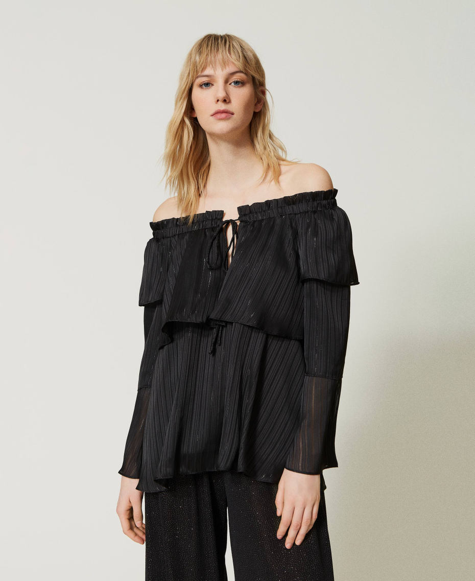 Blusa in georgette con lurex Nero Donna 231LB2DWW_00006_01