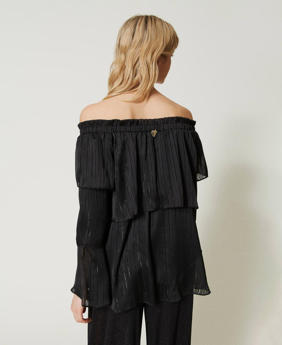 Blusa in georgette con lurex Nero Donna 231LB2DWW_00006_03