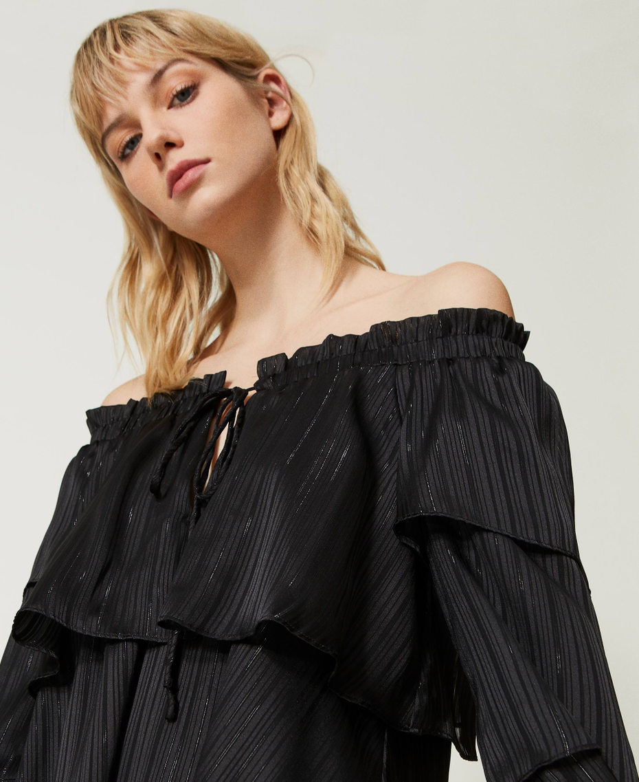 Blusa in georgette con lurex Nero Donna 231LB2DWW_00006_04
