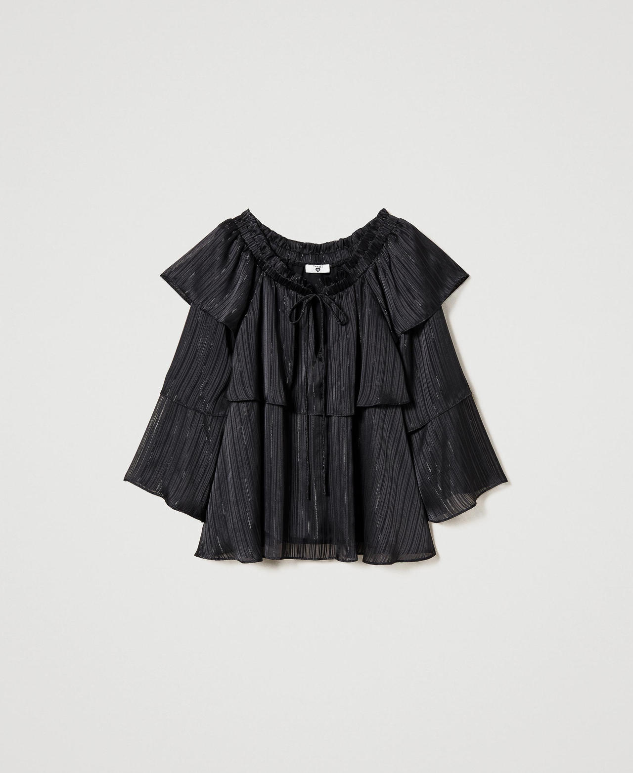 Blusa in georgette con lurex Nero Donna 231LB2DWW_00006_0S