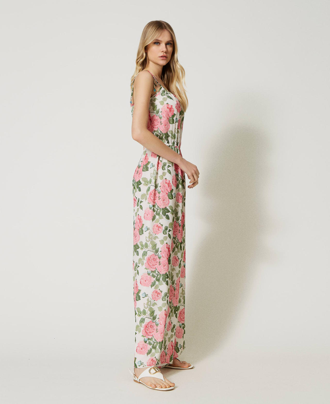Creponne jumpsuit with rose print Star White Rose Print Woman 231LB2FGG_10319_02