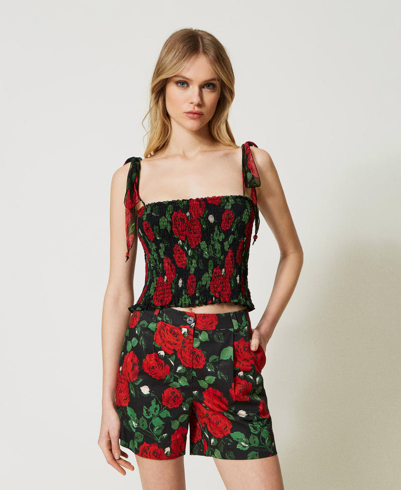 Creponne top with rose print Large Rose Print Woman 231LB2FHH_10318_01
