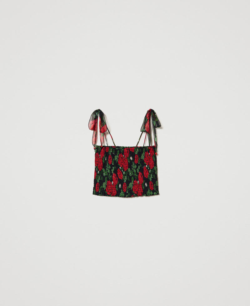 Creponne top with rose print Large Rose Print Woman 231LB2FHH_10318_0S