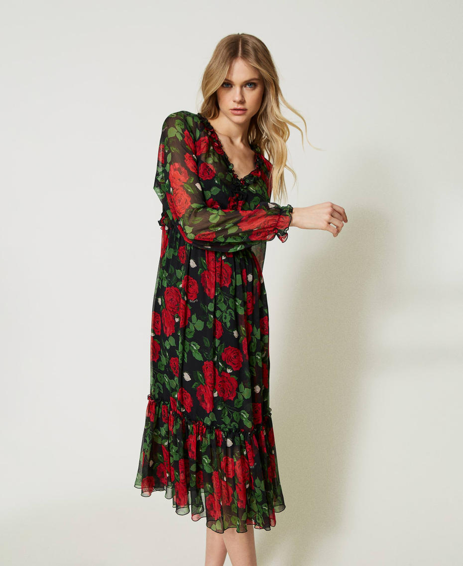 Midi dress with rose print Large Rose Print Woman 231LB2FMM_10318_01