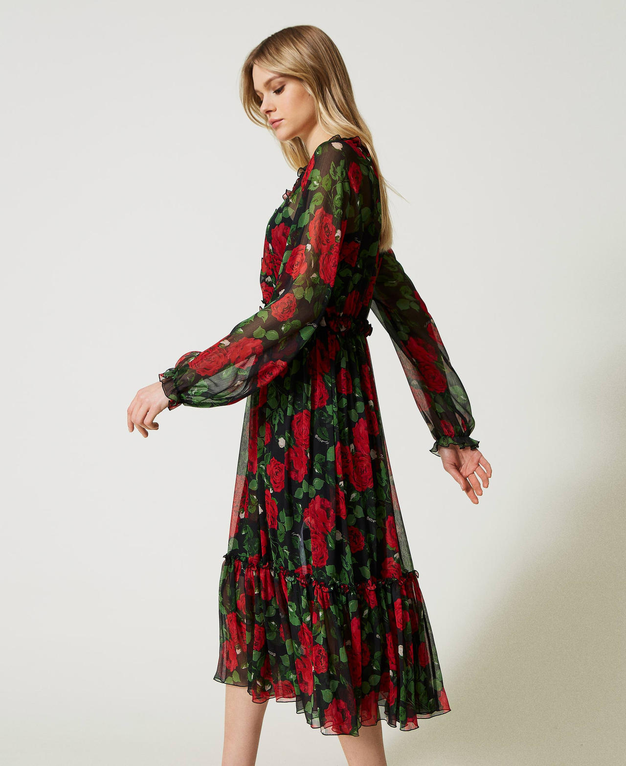 Midi dress with rose print Large Rose Print Woman 231LB2FMM_10318_02