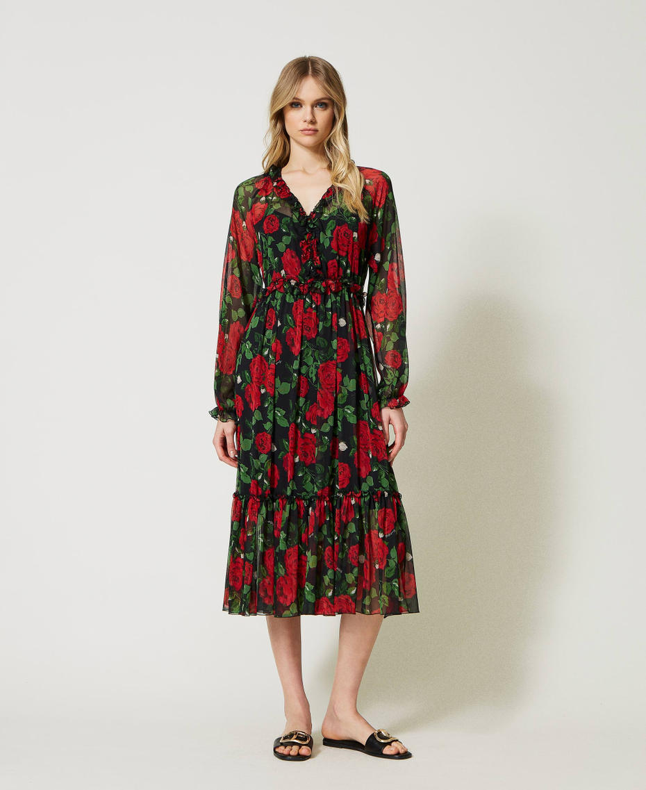 Midi dress with rose print Large Rose Print Woman 231LB2FMM_10318_05