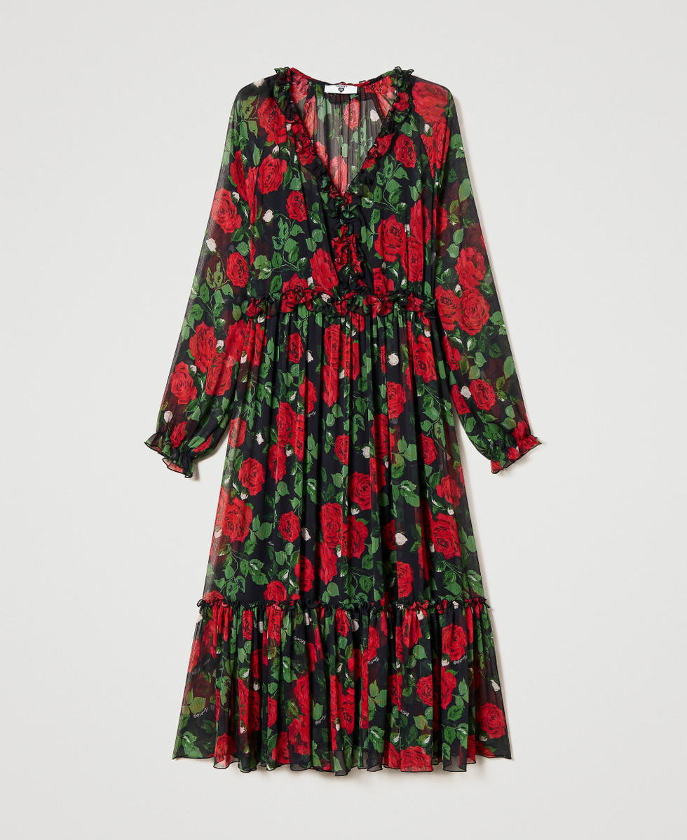 Midi dress with rose print