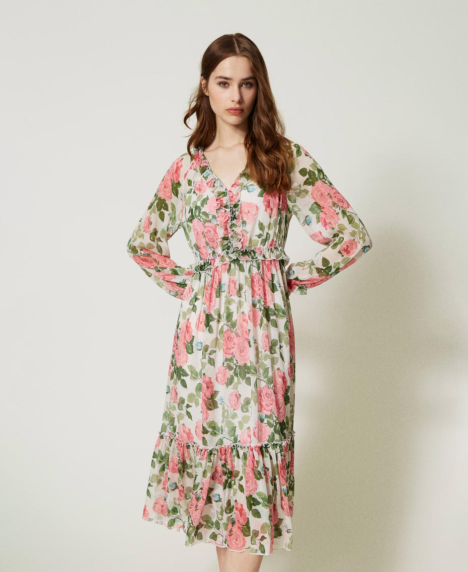Midi dress with rose print Star White Rose Print Woman 231LB2FMM_10319_01