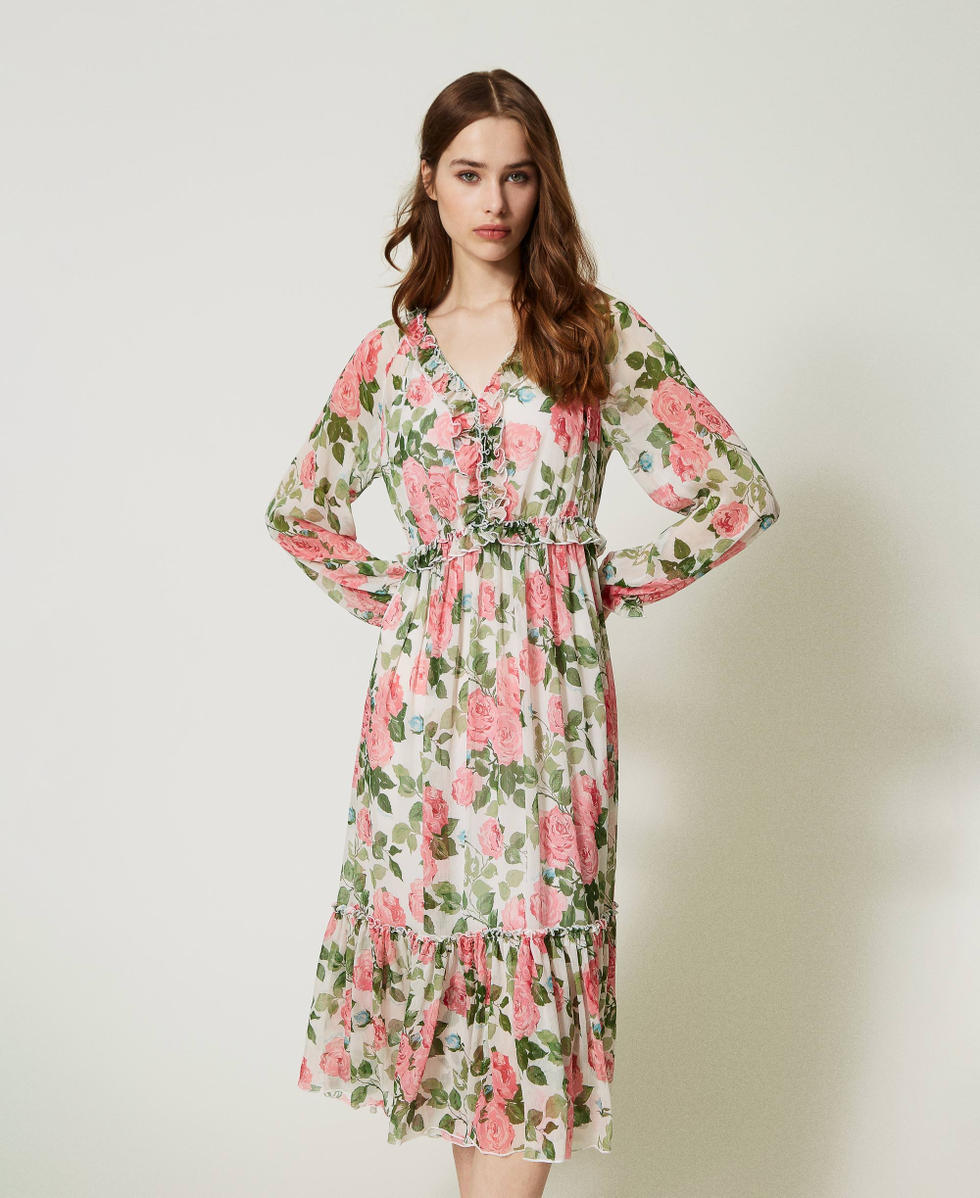 Midi dress with rose print Woman, Patterned | TWINSET Milano