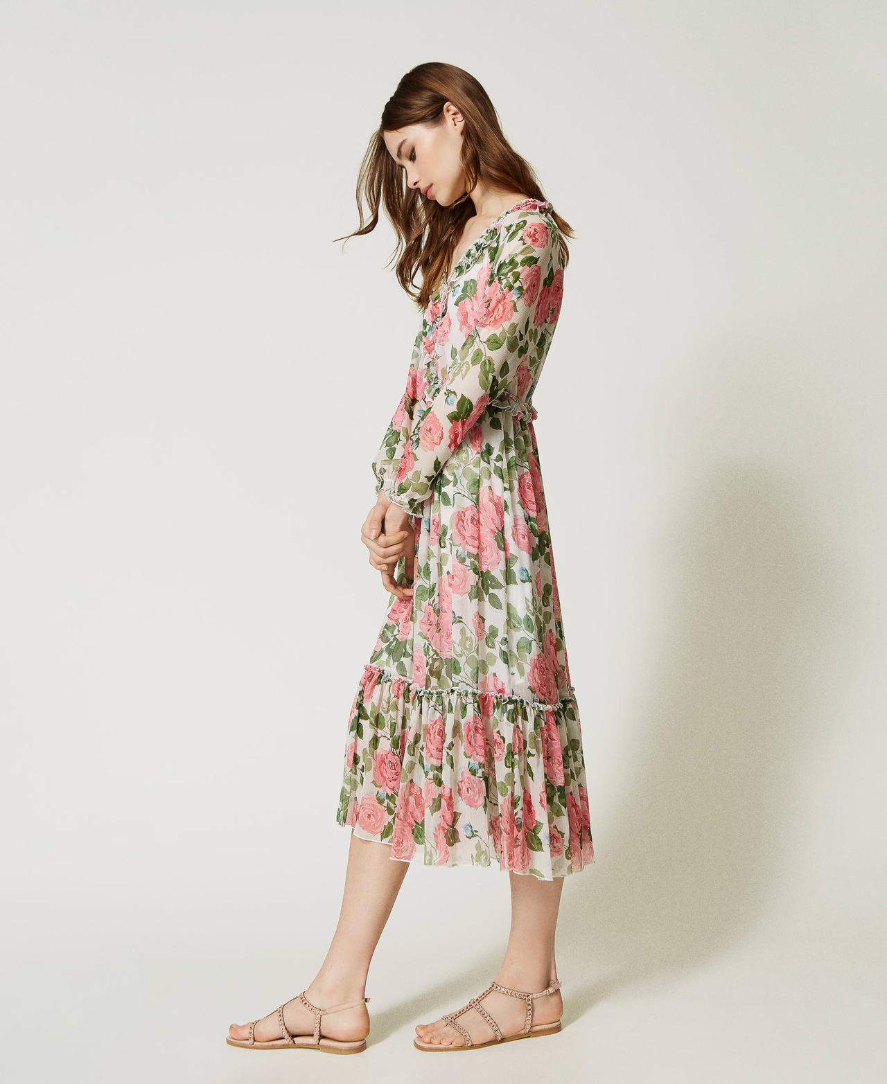 Midi dress with rose print Star White Rose Print Woman 231LB2FMM_10319_02