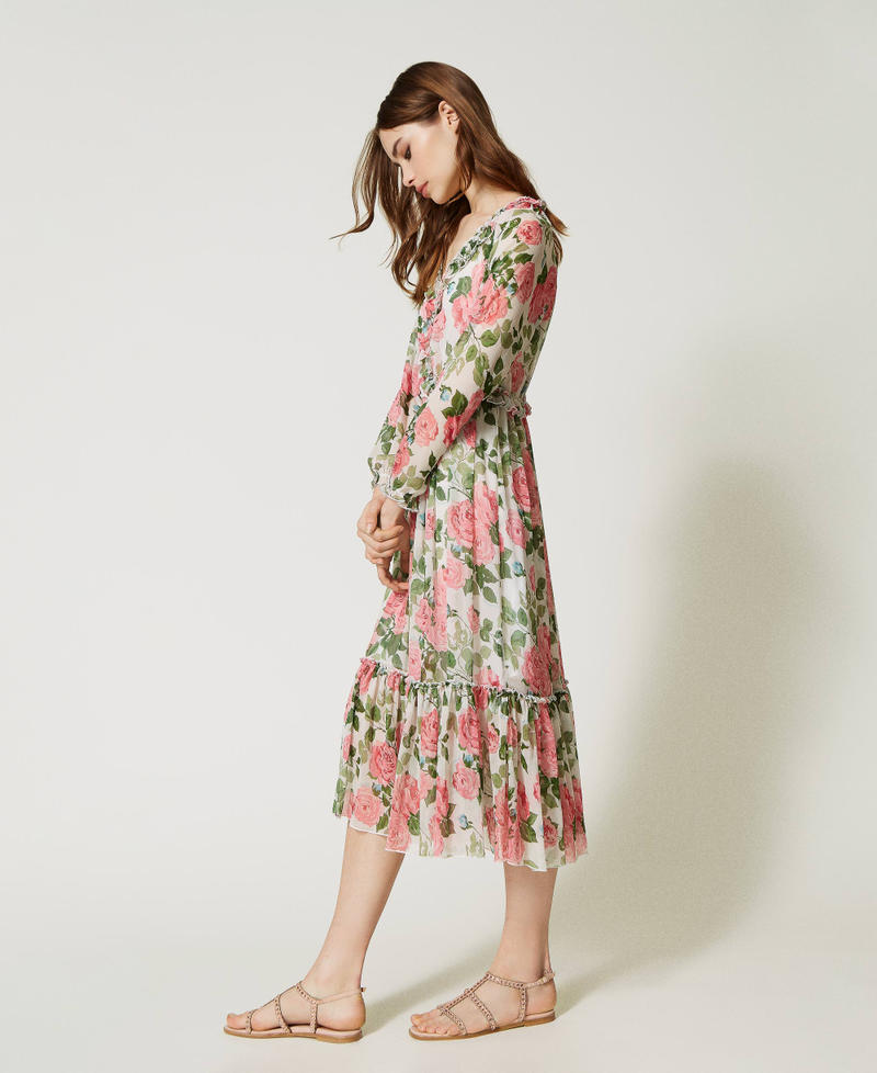 Midi dress with rose print Star White Rose Print Woman 231LB2FMM_10319_02