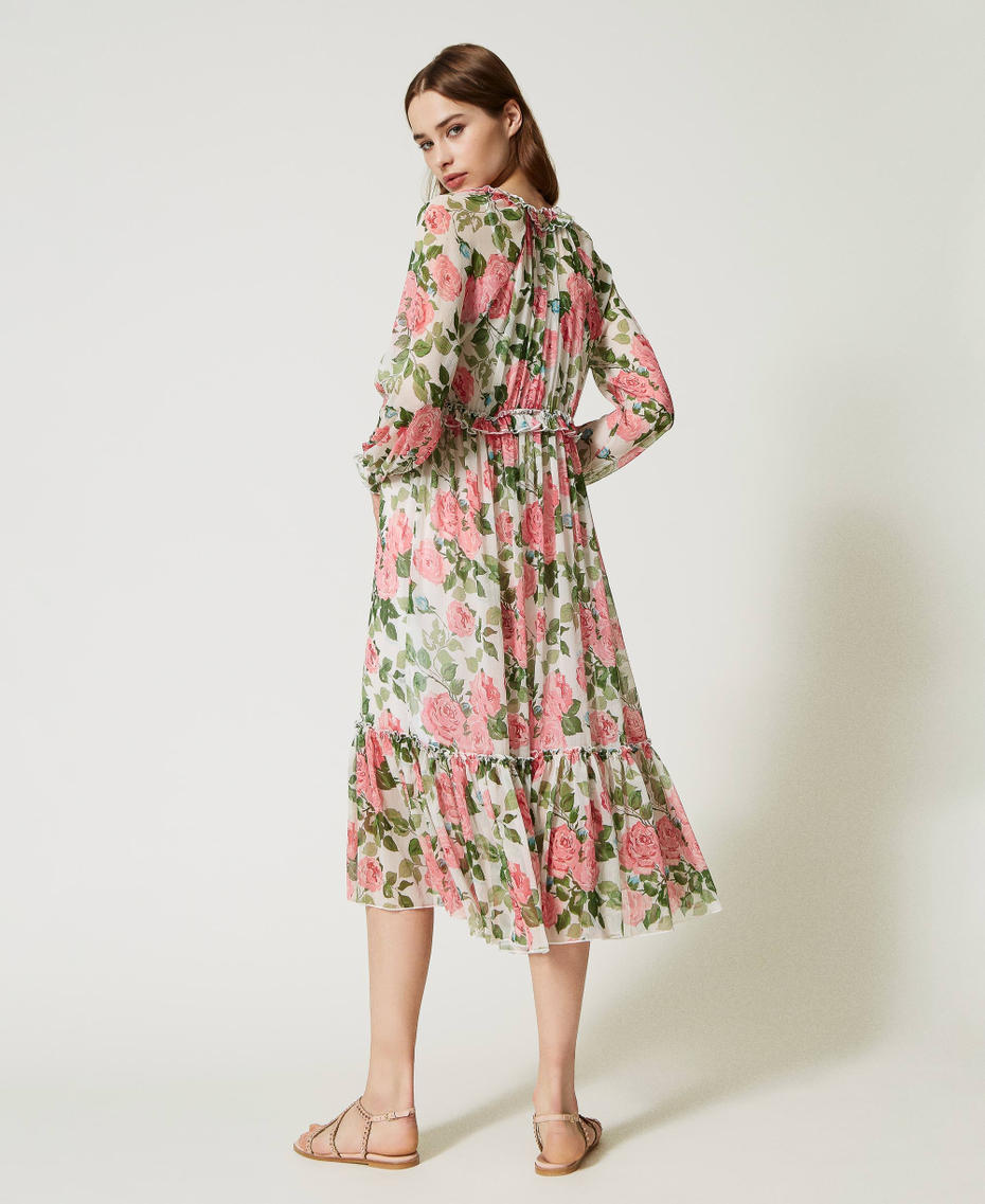Midi dress with rose print Star White Rose Print Woman 231LB2FMM_10319_03
