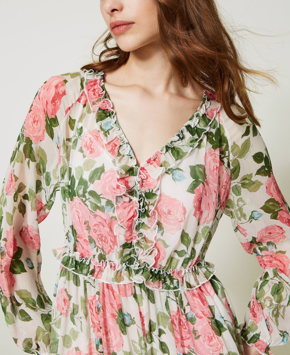 Midi dress with rose print Woman, Patterned | TWINSET Milano