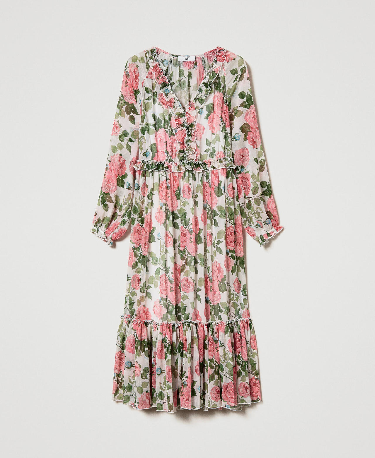Midi dress with rose print Star White Rose Print Woman 231LB2FMM_10319_0S