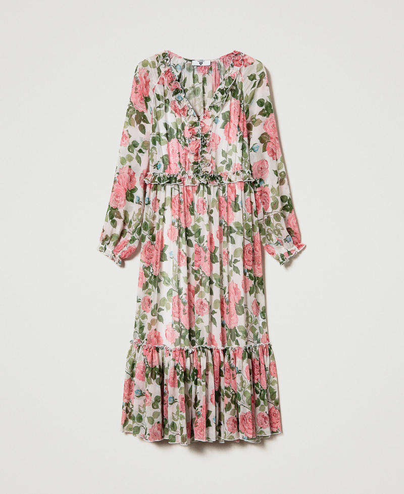 Midi dress with rose print Star White Rose Print Woman 231LB2FMM_10319_0S