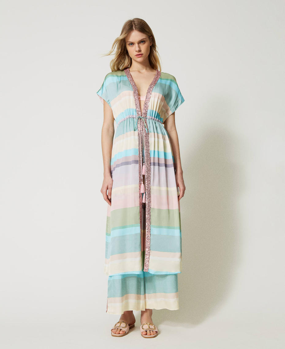 Long striped kaftan with sequins Multicolour Stripe Print Woman 231LB2HAA_10322_01