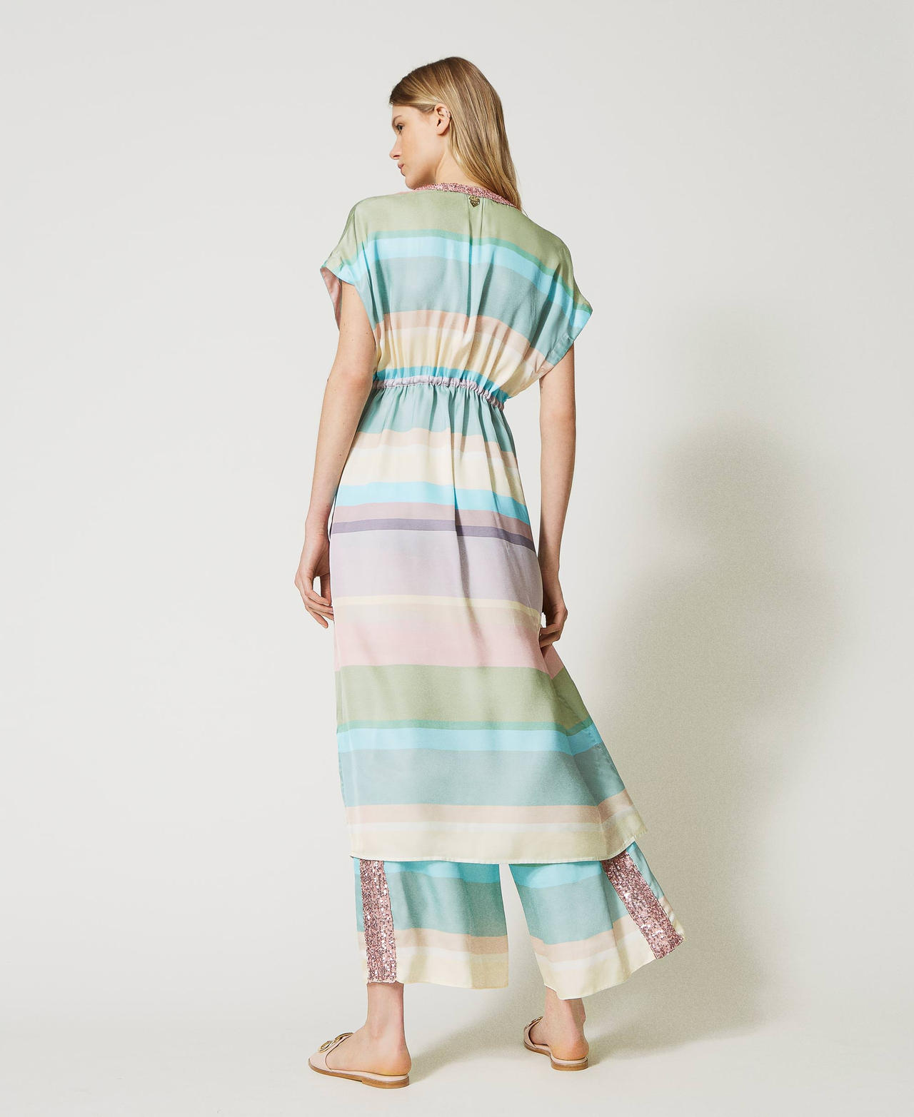 Long striped kaftan with sequins Multicolour Stripe Print Woman 231LB2HAA_10322_03