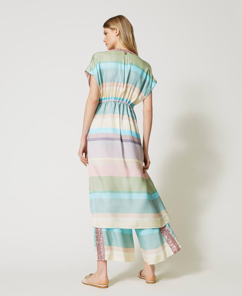 Long striped kaftan with sequins Multicolour Stripe Print Woman 231LB2HAA-03