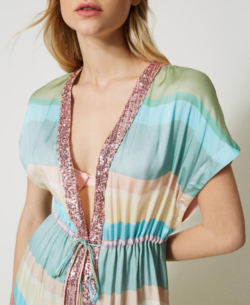 Long striped kaftan with sequins Multicolour Stripe Print Woman 231LB2HAA_10322_05