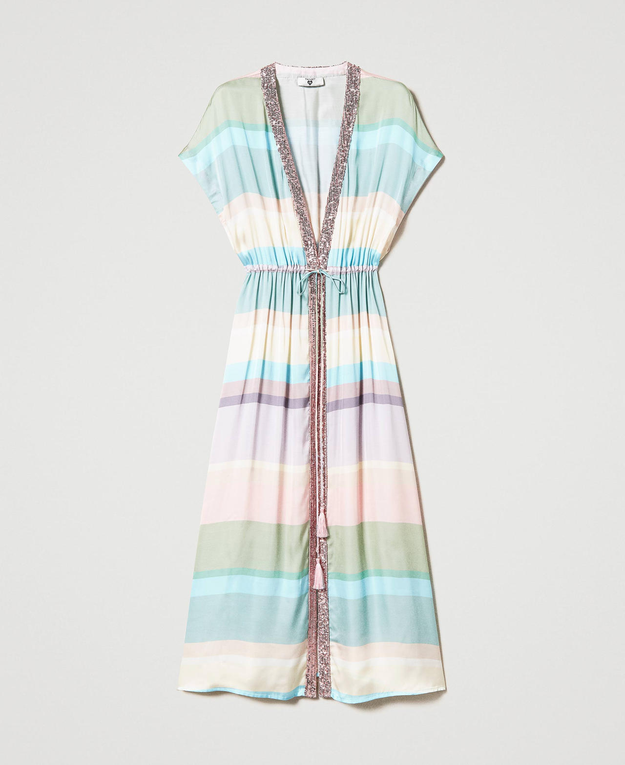 Long striped kaftan with sequins Multicolour Stripe Print Woman 231LB2HAA_10322_0S