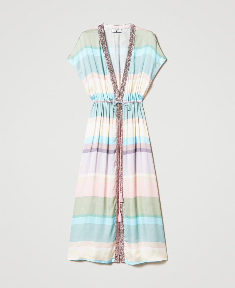 Long striped kaftan with sequins Multicolour Stripe Print Woman 231LB2HAA_10322_0S