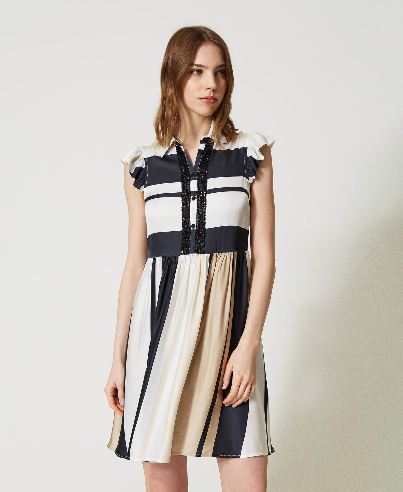 Short striped dress with sequins Multicolour Desert Stripe Print Woman 231LB2HBB-02