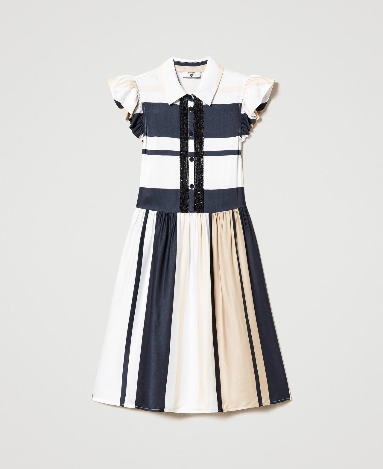 Short striped dress with sequins Multicolour Desert Stripe Print Woman 231LB2HBB-0S