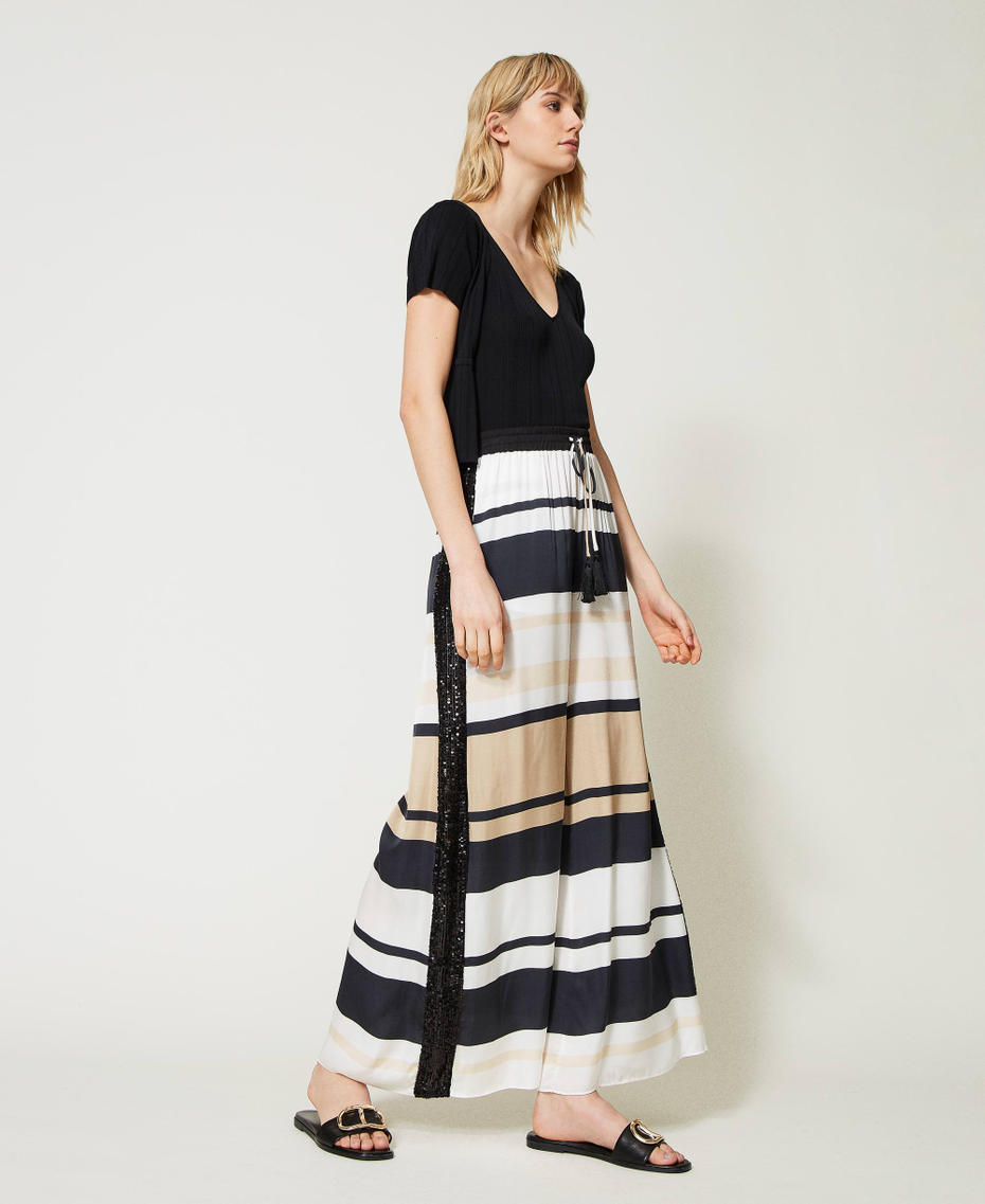 Striped trousers with sequins Multicolour Desert Stripe Print Woman 231LB2HDD_10374_03