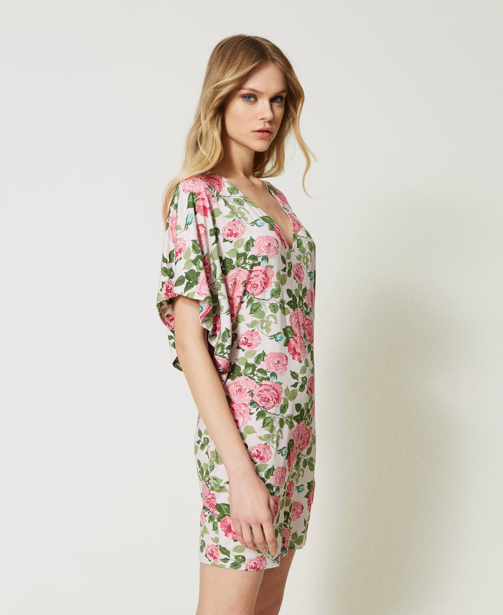 Short dress with rose print Woman, Patterned | TWINSET Milano