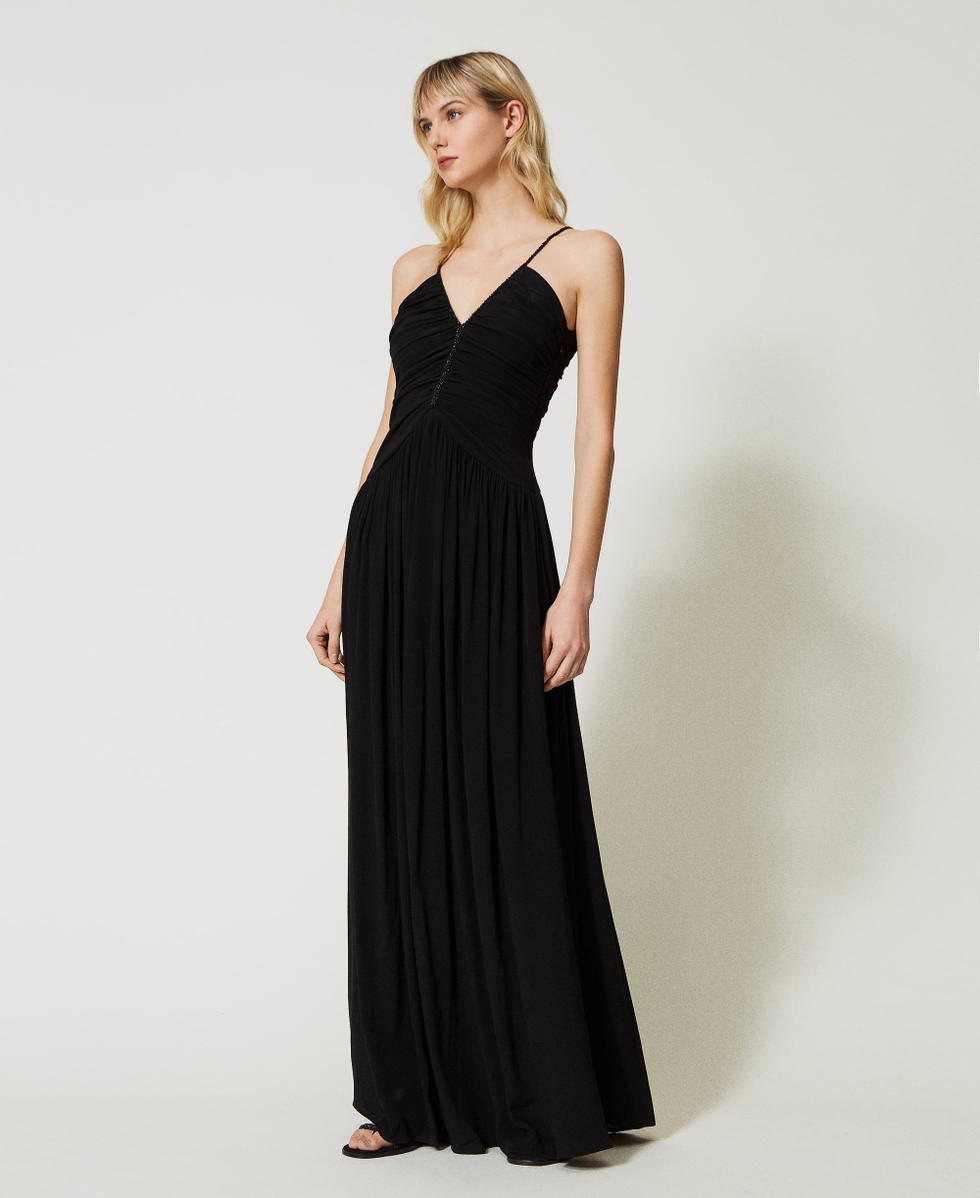 Long dress with draping Woman Black TWINSET Milano