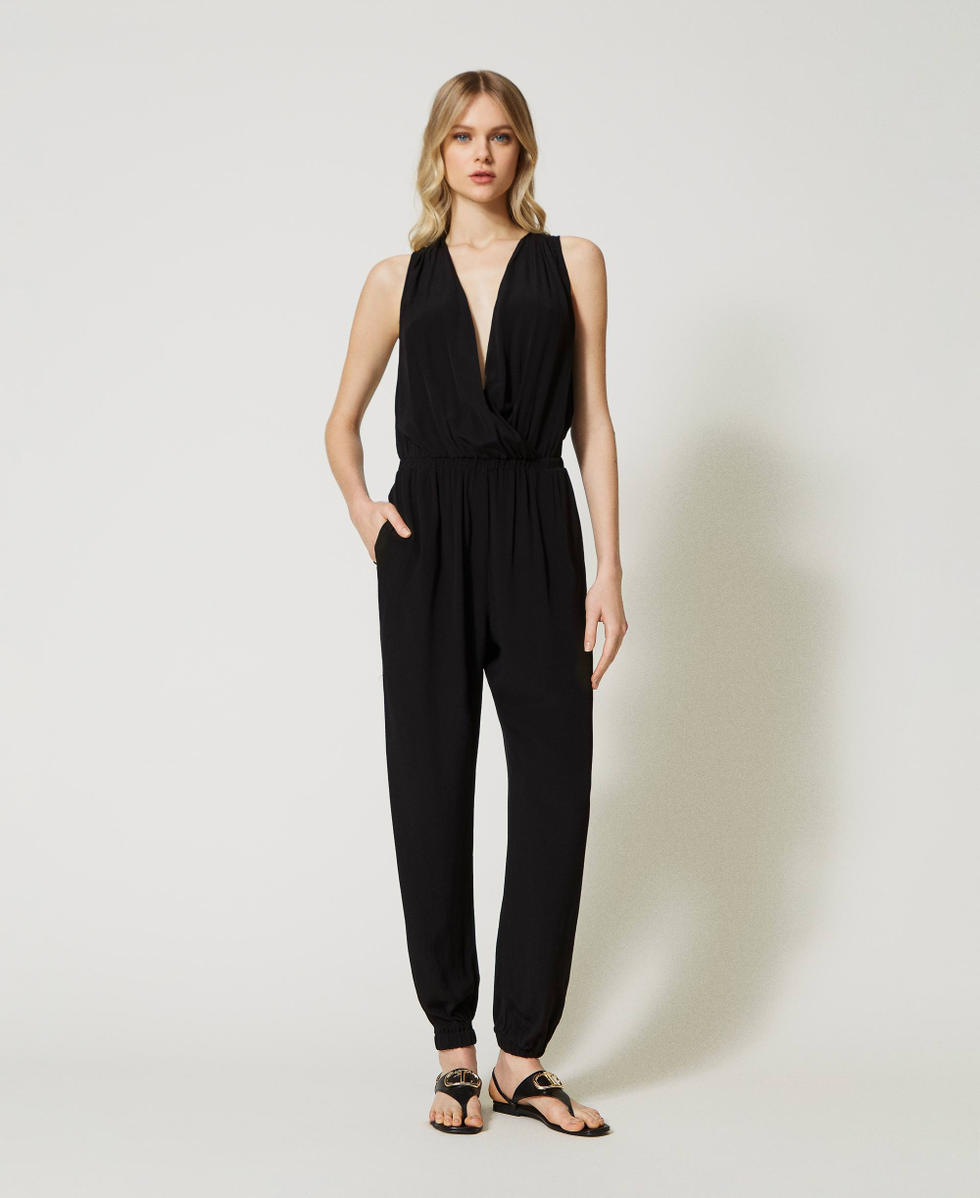 Plunge neckline jumpsuit Woman Black TWINSET Milano