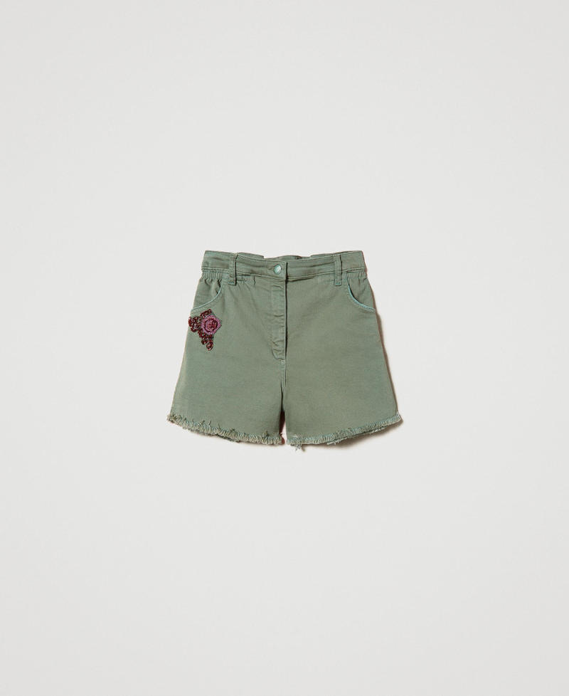 Pantalones cortos de bull con bordado de parche Sage Green Mujer 231LB2QBB-0S