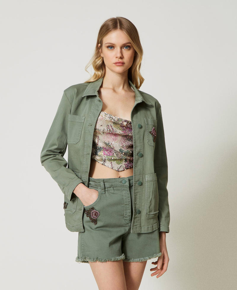 Bull safari jacket with embroidery Sage Green Woman 231LB2QCC-01