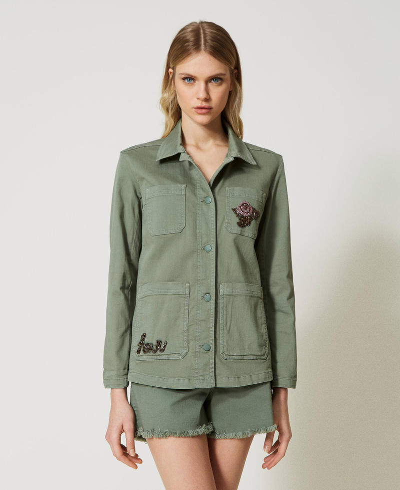 Bull safari jacket with embroidery Sage Green Woman 231LB2QCC-04