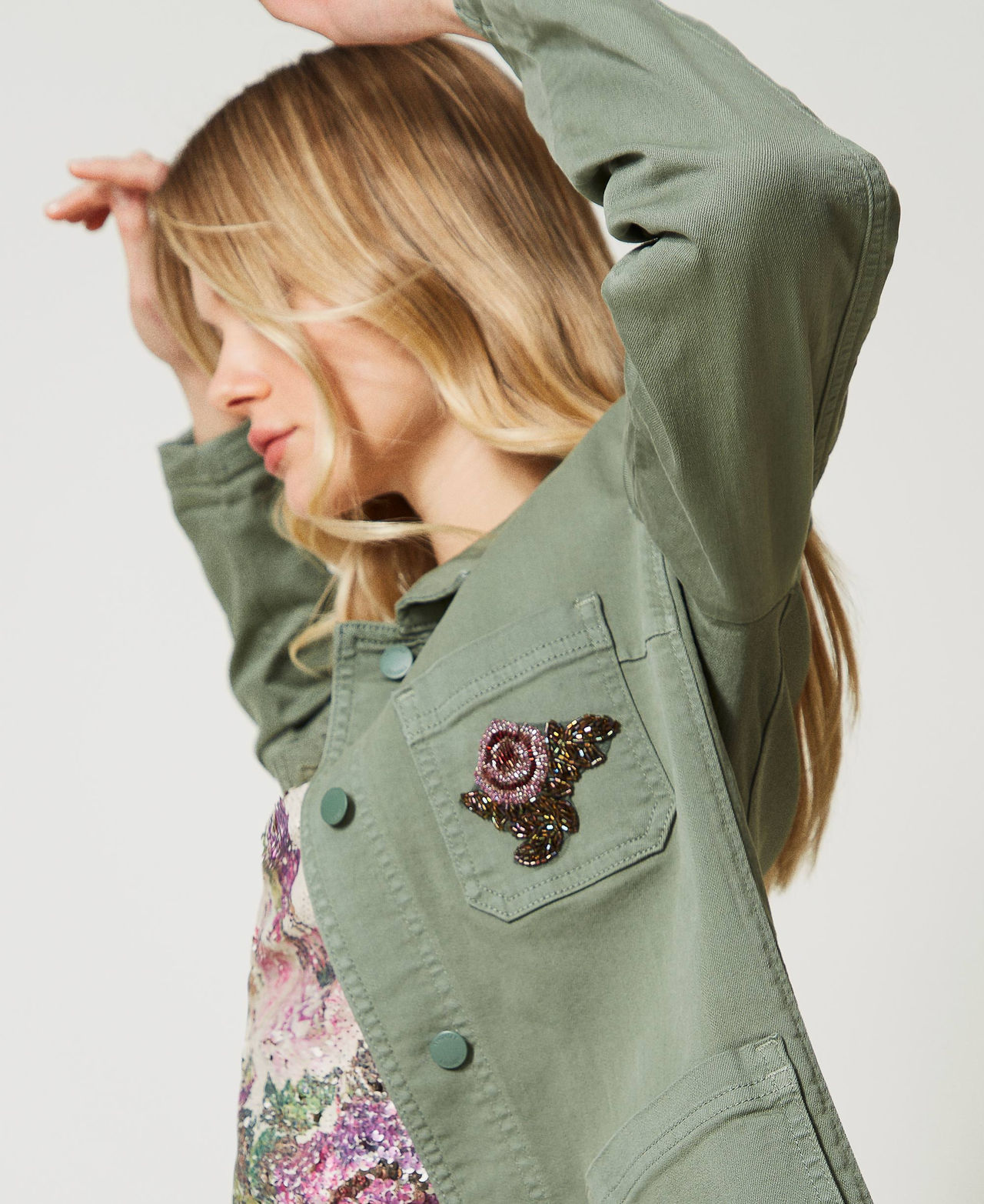 Chaqueta sahariana de Tencel™ floral Verde