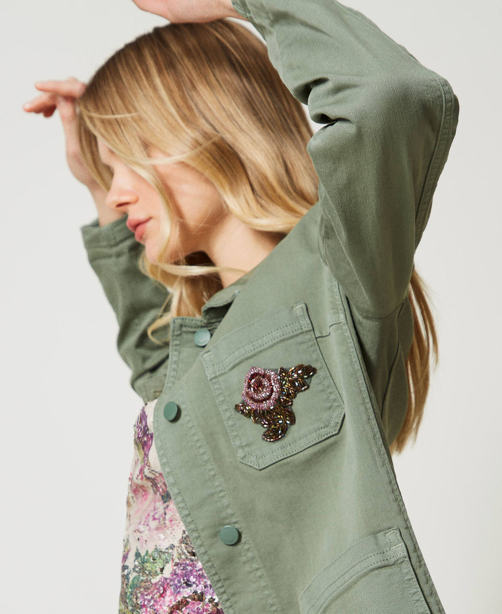 Chaqueta sahariana de bull con bordados Mujer, Verde