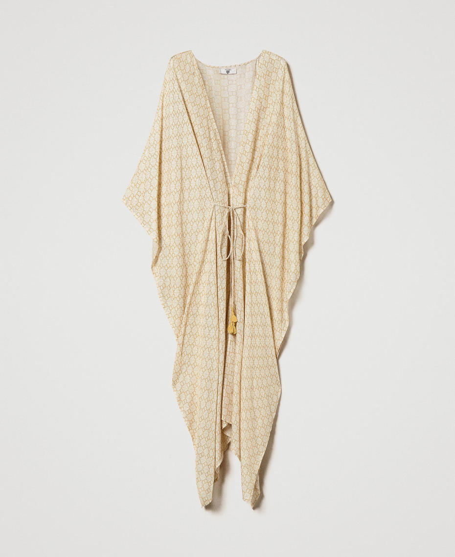 Длинное платье-кафтан с жаккардовым узором Oval T Жаккард Принт Белый / Светлый Золотой женщина 231LB2RAA-0S