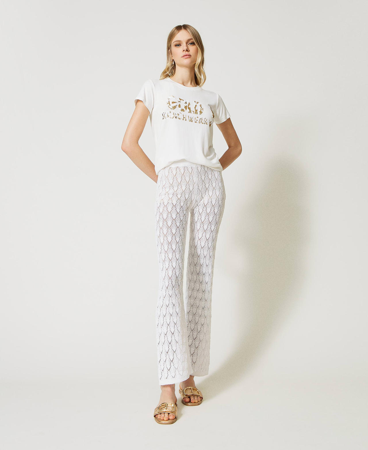 Embroidered knit trousers Star White Woman 231LB31BB-02