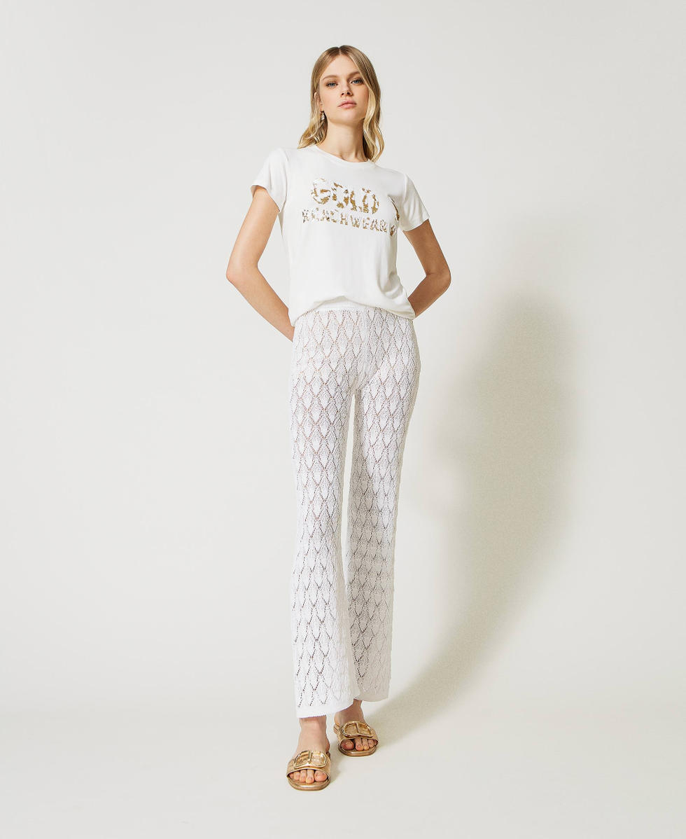 Pantaloni in maglia ricamata Donna Bianco TWINSET Milano