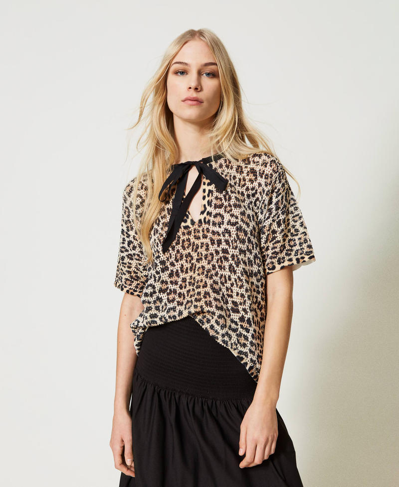 Maxipullover mit Animalprint Leopardenprint Natural Frau 231LB3E00_10323_01