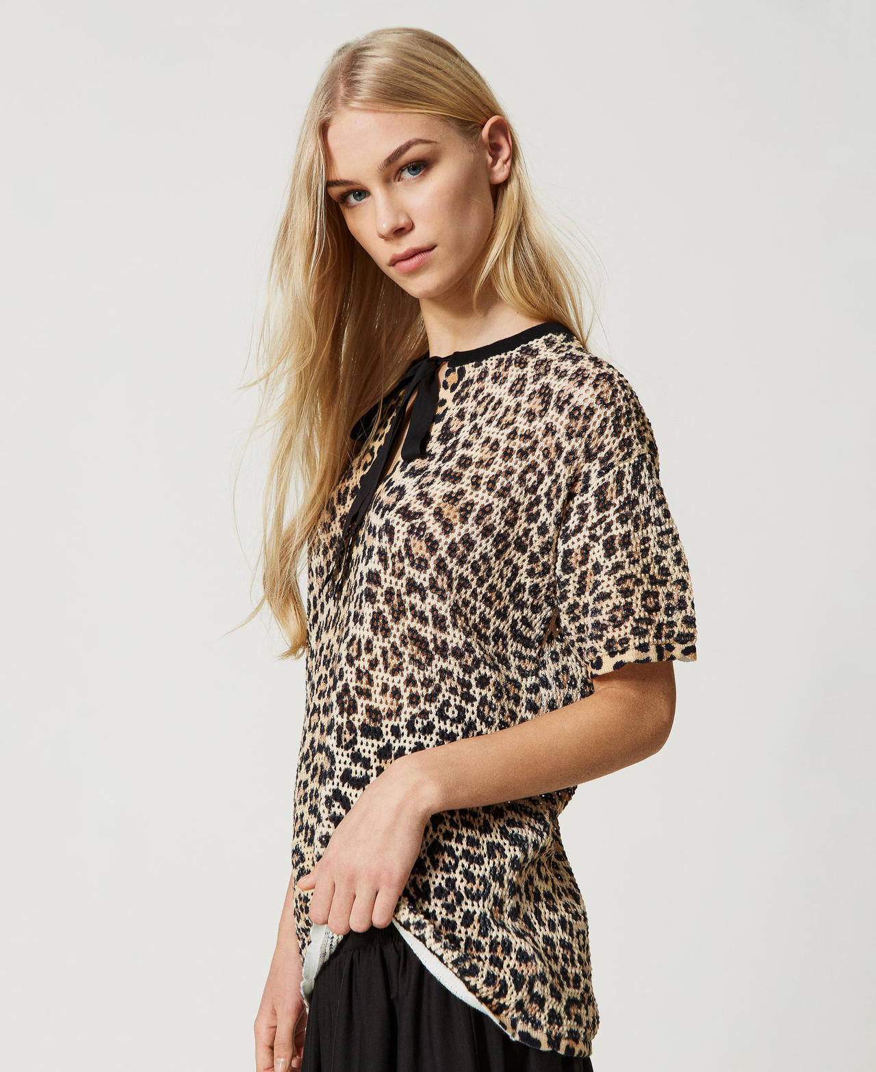 Maxipullover mit Animalprint Leopardenprint Natural Frau 231LB3E00_10323_02