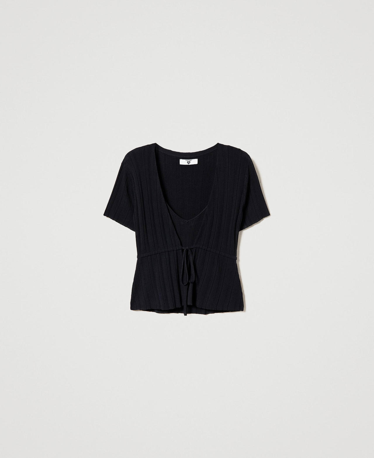 Ribbed cropped cardigan and top