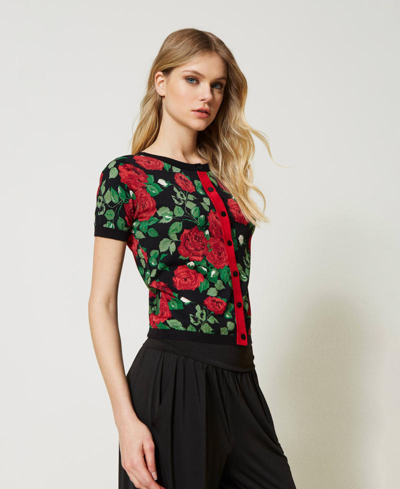 2-in-1-Cardigan mit Rosenprint Print Große Rosen Frau 231LB3FAA_10318_01