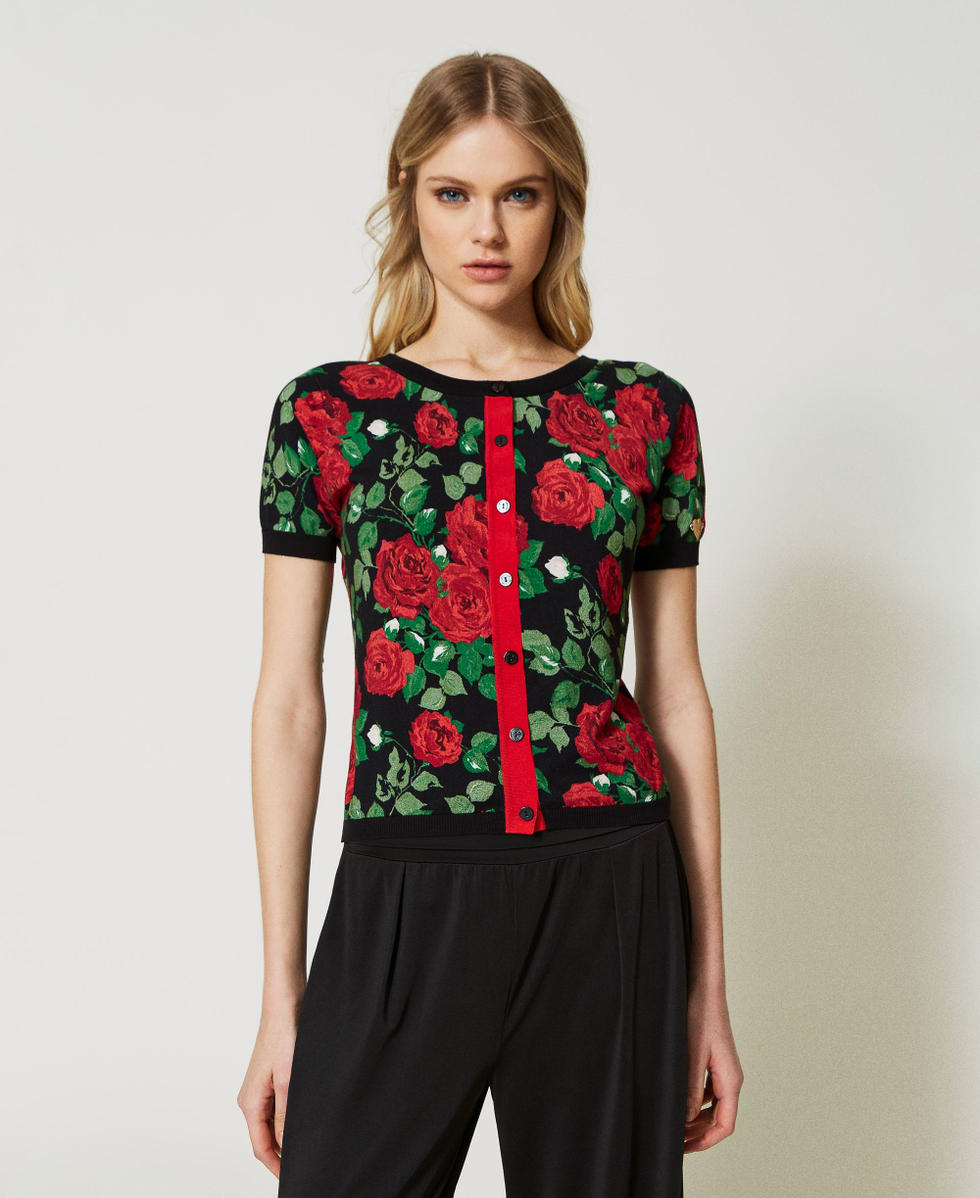 Cardi jumper with rose print Woman Patterned TWINSET Milano